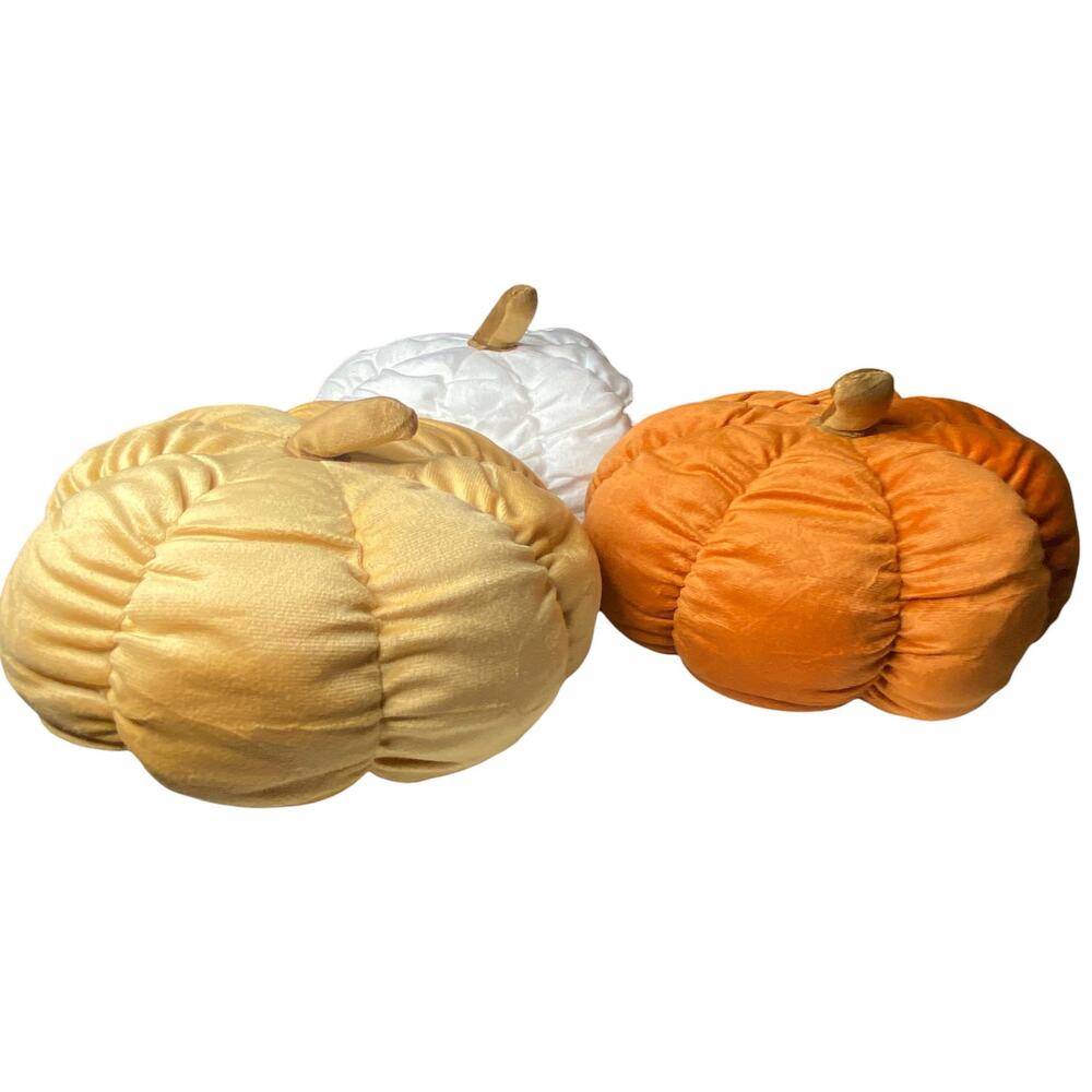 NWT 3 Velvet Halloween Fall Thanksgiving Pumpkin Throw Velvet Decorative Pillows
